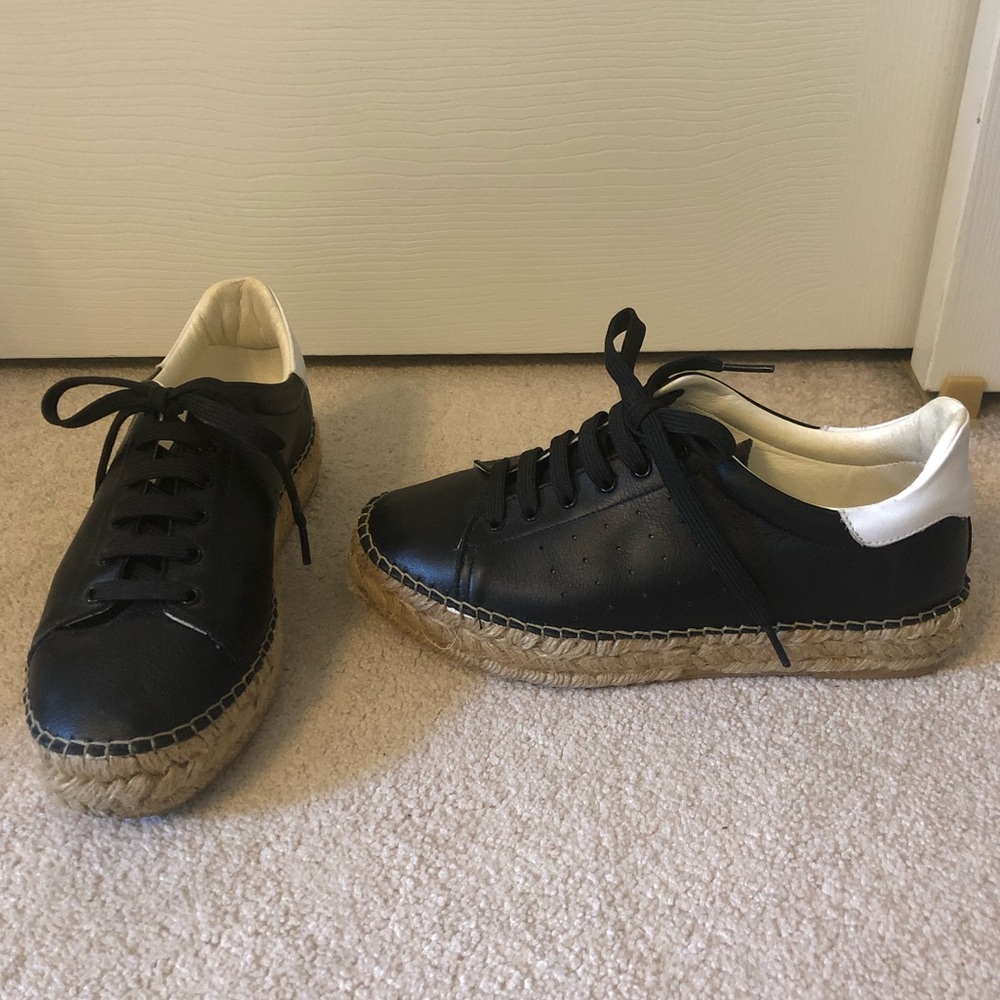 Black / white leather platform espadrille sneakers